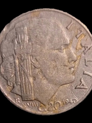 20 Centesimi 1940 Italy coin, Vittorio Emanuele III