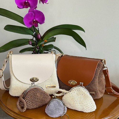 Shoulder bag and wallet made to order, beige and brown
