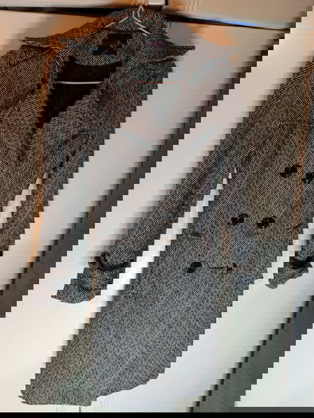 Κομψό παλτό σε μαύρο-γκρι herringbone pattern - Medium (unisex)