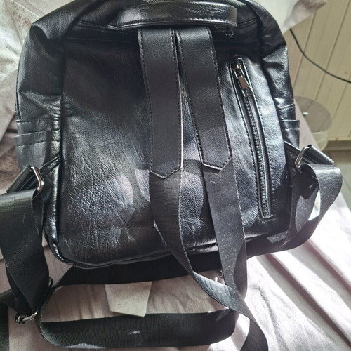 Leather women's backpack like new, black with many pockets