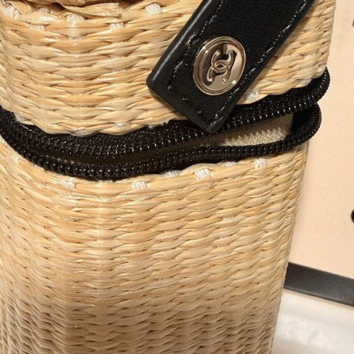 Chanel Beauté straw cosmetic bag, beige and black