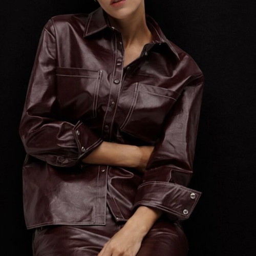 Mango leather shirt like new, brown