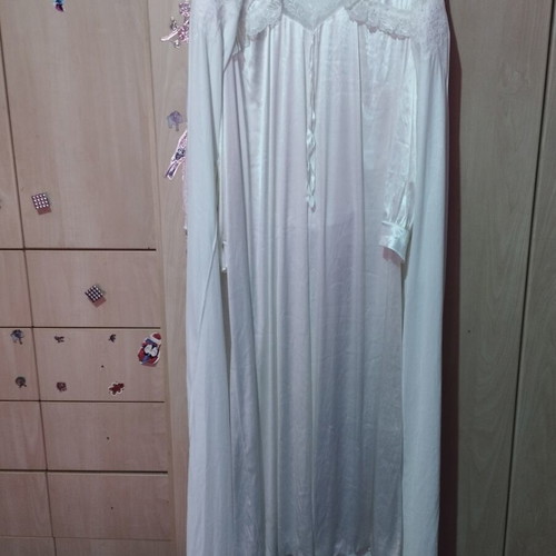 Satin nightgown set with robe like new, white and pink