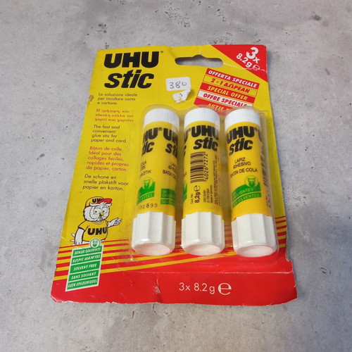 Collectible pack of 3 UHU Stic logo from 1990 like new