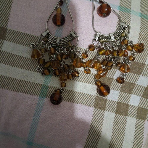 Vintage Boho Silver Earrings with Amber Beads like new, ethnic style