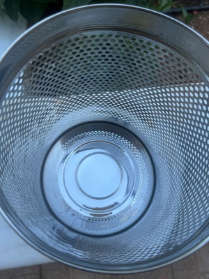 Large nickel-plated office trash bin, like new, 14 liters