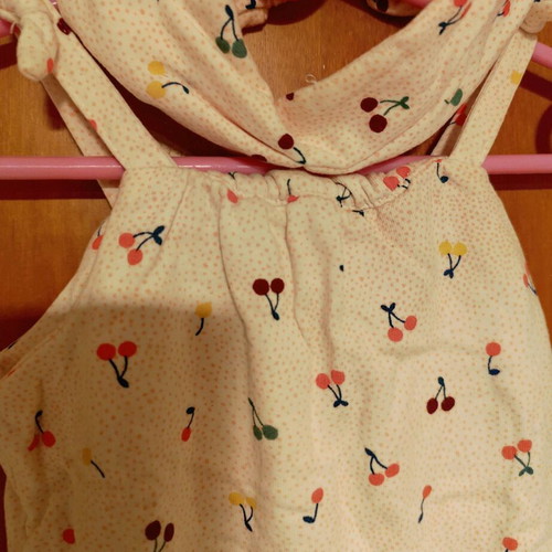Vertbaudet overalls 74 cm like new with cherries and ribbon