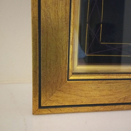 Cross framed artwork used with amulet and gold frame 40x30cm