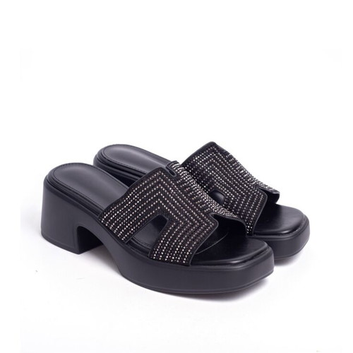Platform sandals with side cutouts and strass new, black