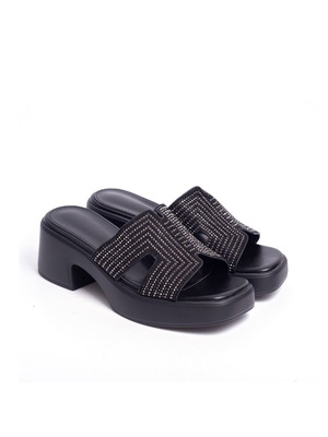 Platform sandals with side cutouts and strass new, black