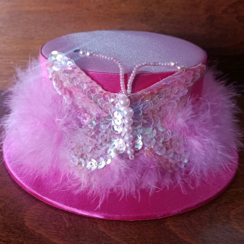 Vintage 00s pink satin jewelry box with feathers and butterfly