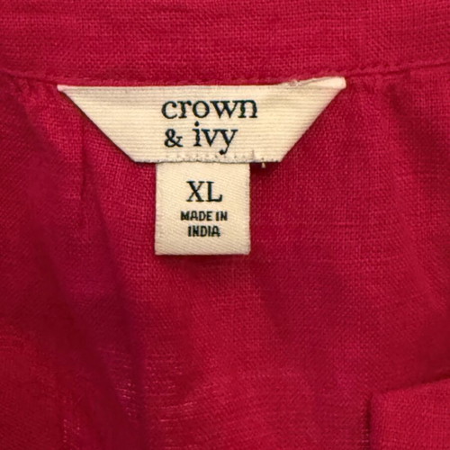 Linen blouse embroidered, new, size large, fuchsia