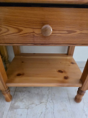 Nightstand made of Swedish wood like new with glass top protection