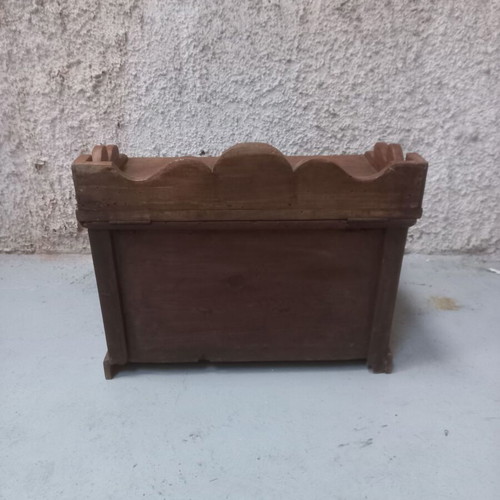 Greek carved wooden chest used, antique with decorative motifs and drawers