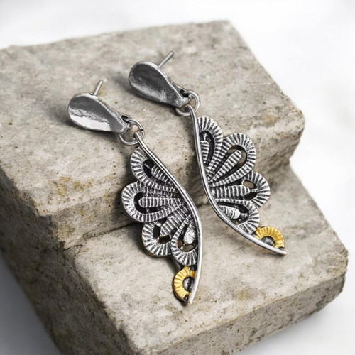 Butterfly Wing Earrings new, hypoallergenic brass, gold and silver