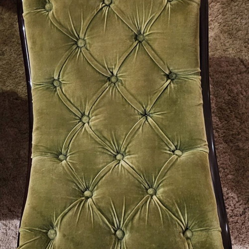 Varagkis recliner used, green velvet with chestnut wood