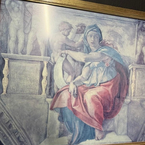 Renaissance Style Frame used, Michelangelo Sibyl Art Print in Wooden Gold Frame
