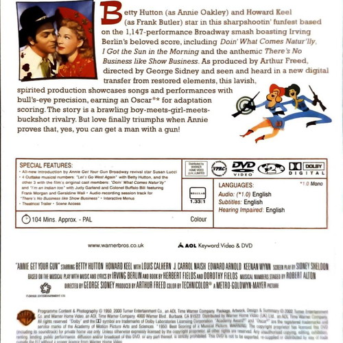 DVD Annie Get Your Gun used, comedy movie with English subtitles