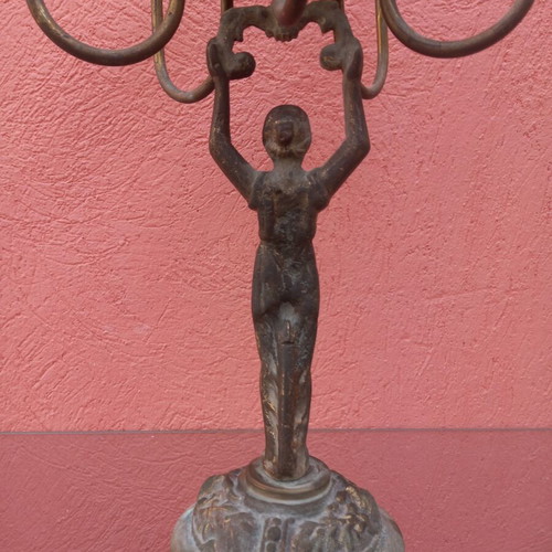Brass six-arm candlestick used