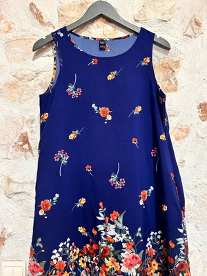 Emery Rose Blue Floral Midi Dress, Size S, Sleeveless