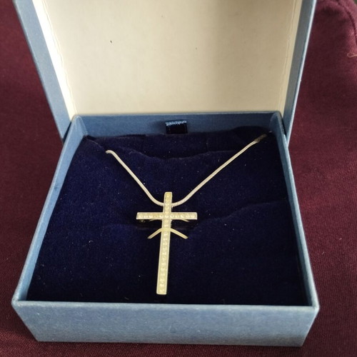 Cross necklace new, silver plated with Swarovski crystals