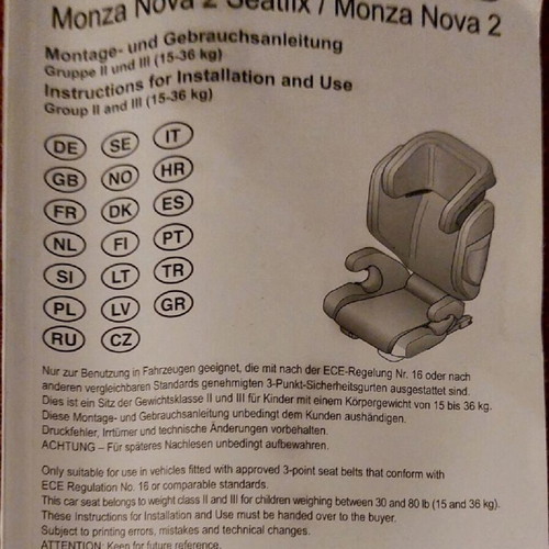 Recaro Monza Nova 2 child car seat like new, ISOFIX base, 15-36 kg