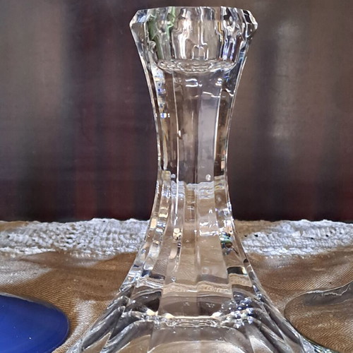 Crystal candlestick short with multifaceted cut like new