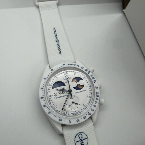 Swatch Omega Mission to Earthphase Moonshine Gold watch, white