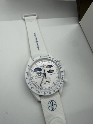Swatch Omega Mission to Earthphase Moonshine Gold watch, white