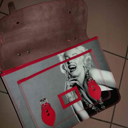 Mairylin leather women's bag like new, gray and red 40×30 cm
