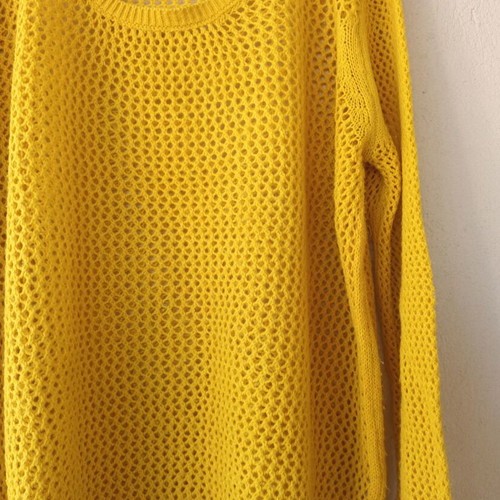 Janina women's yellow openwork pullover sweater, size L