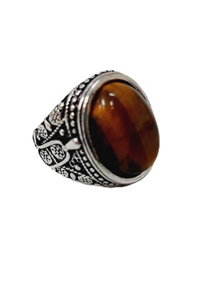 Men's vintage ring with tiger's eye new, silver-plated metal
