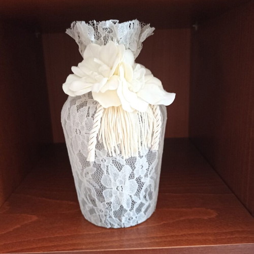Vintage handmade decorative vase with lace