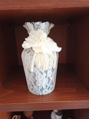 Vintage handmade decorative vase with lace