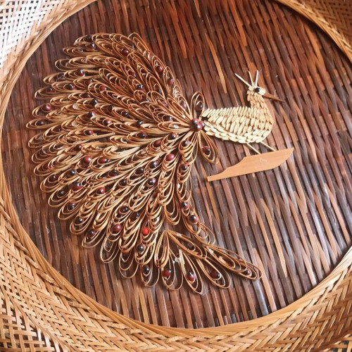 Vintage Boho Wall Decor 43cm Handmade Rattan Peacock