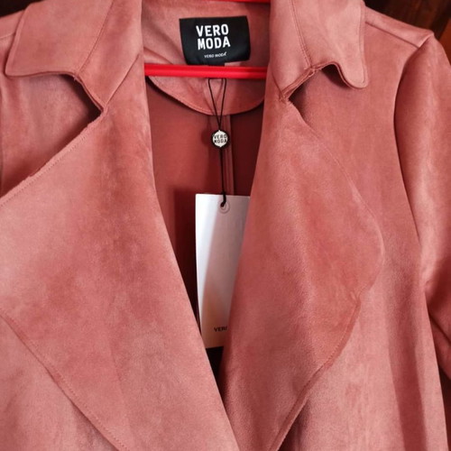Vero Moda trench coat pink dusty apple, like new, suede texture XL
