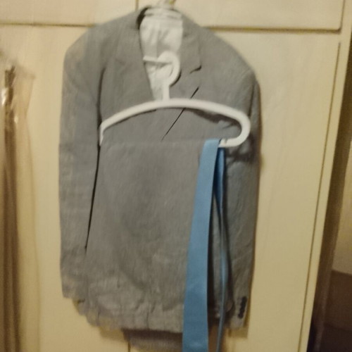 Men's linen suit blue-gray with matching tie like new