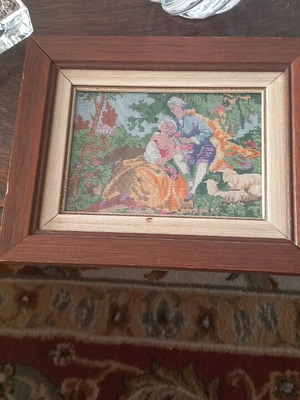 Handmade Markissia and Markisios framed embroidery 20x16 cm