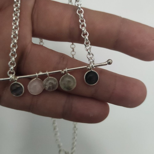 Silver Necklace with Exclusive Moss Prehnite Fiery Labradorite Chain 45 cm New
