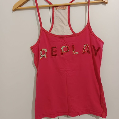 Replay women's sleeveless top used, red, knit back detail