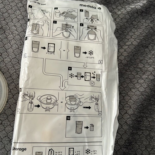 Breastfeeding set with milk storage bags and 2 flanges like new