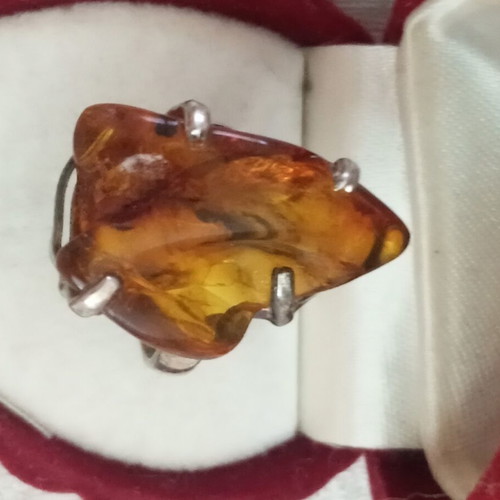 Silver 925 ring with Russian amber, size 54-55