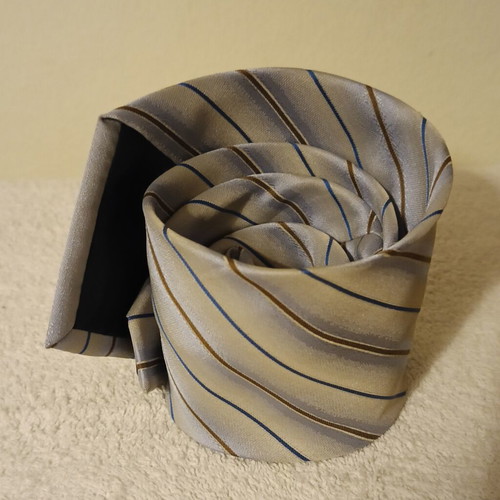 Cavalieri men's tie new, light blue with blue and brown stripes, 100% silk
