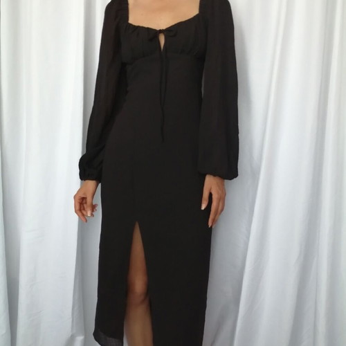 Gina Tricot midi dress with puff sleeves size S like new, black