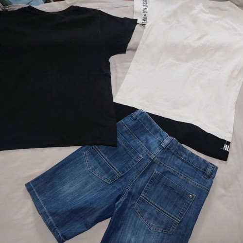 Set of 2 used T shirts and nearly unused denim shorts size 10