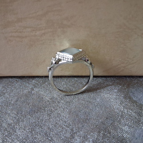 Moonstone ring new, square shape, silver-plated metal