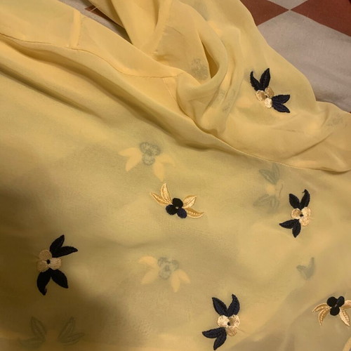 Yellow sheer blouse with flowers, new, size M