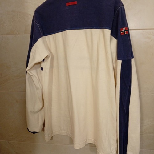 Napapijri long sleeve shirt with collar used, size L, white and blue