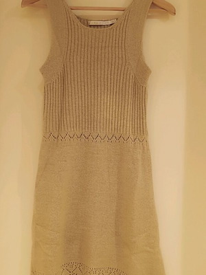 Zara wool knit stretch dress like new, beige with gold thread
