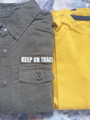 Παιδικό πουκάμισο και μπλούζα σαν καινούργια, για 5 ετών 110 cm, πολύχρωμα και κίτρινα